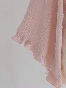 Soleia 女士波西米亚音乐节柳叶纹理系带喇叭袖荷叶边袖口衬衫，七分袖上衣