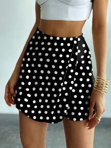 SHEIN Privé Váy suông chấm bi in họa tiết bất đối xứng cho nữ - Đen và trắng - Xem 1