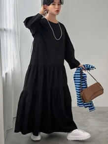 FRIFUL Women's Pleated Oversized Dress - Black - View 8