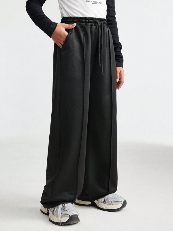 SHEIN Tween Girls Fall/Winter Keep Warm Back To School Daily Wear Knit Straight Sweatpants