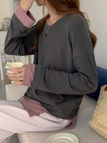 DAZY 1pc Women's Round Neck Long Sleeve 2 In 1 T-Shirt