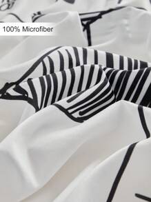 3pcs Graffiti Football Match Pattern Digital Print Bedding Set, Cute Campus Style Bedding Set Suitable For Students And Teenagers Back To School Season, All Season, Soft And Breathable, Machine Washable (1 Duvet Cover + 2 Pillowcases) - Black and White - View 8