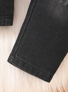 男婴格子印花连帽衫，正面有纽扣，做旧长裤休闲套装 - 紅色 - 查看 8