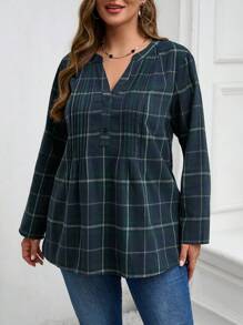 EMERY ROSE Camisa entallada de cuello entallado a cuadros para primavera y otoño, talla grande