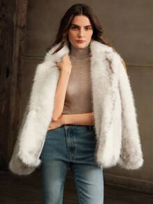 Anewsta New Arrival Elegant Fluffy Ladies Coat, Fox Fur Style Fuzzy Winter Outerwear For Holiday Party Clothes - White - View 1