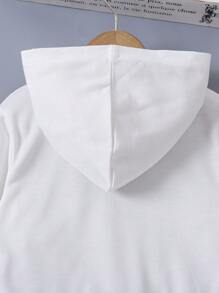 SHEIN Jaket Kasual Berkerudung Lengan Panjang Warna Polos dengan Resleting Depan untuk Anak Perempuan, Musim Gugur & Musim Dingin - Putih - View 4