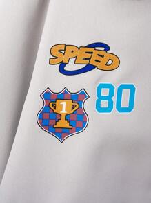 Tween Girl 豹纹翻领字母印花长袖宽松休闲夹克，秋冬 - 彩色 - 查看 4