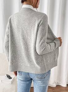 EMERY ROSE Women's Solid Color Raglan Sleeve Long Sleeve Casual Cardigan, Autumn/Winter Fall Cloth For Women - Grey - View 2