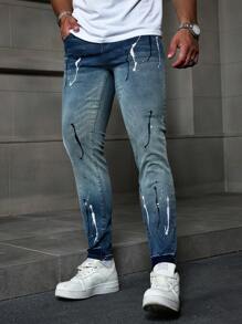 Manfinity EMRG Men's Dark Blue Washed Denim Skinny Jeans With Stretch