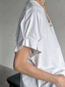 FRIFUL Women's Solid Color Scoop Neck Batwing Sleeve Casual T-Shirt, Summer - White - View 6