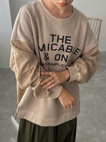 FRIFUL 女式宽松拼布字母印花卫衣，秋装 - 卡其色 - 查看 2
