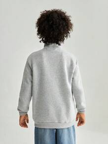 SHEIN Sweat-shirt décontracté à demi-ouverture avec fermeture éclair, convenant à tous pour les garçons préadolescents