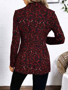 SHEIN Clasi 秋冬款豹纹单扣长袖女式西装外套 - 酒紅色 - 查看 2