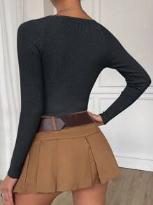 SHEIN Essnce Solid Color Slim Fit Knitted Sweater, Spring/Fall - Dark Grey - View 2