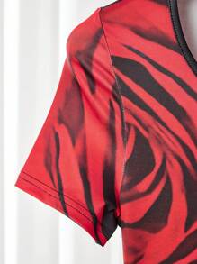 SHEIN LUNE Vestido de longitud media elegante con estampado de rosa para mujer, verano