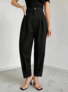 Mulvari Women's Solid Color Casual Pocket Drawstring Pants - Black - View 5