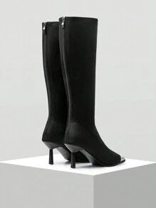 MOTF PREMIUM 女士秋季优雅黑色高跟及膝靴 - 黑色 - 查看 9