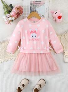SHEIN Glamorique Kids 小女孩波点连衣裙2024新款儿童公主裙小女孩优雅休闲连衣裙春秋 - 粉色 - 查看 1