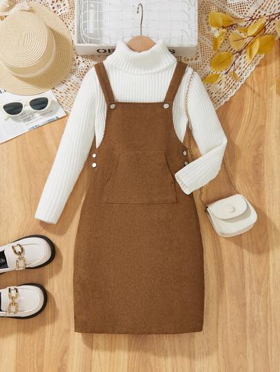 Vestido informal de peto de pana de unicolor para niña preadolescente en Halloween