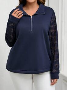 EMERY ROSE Sudadera de retazos azul talla grande para mujer, ropa de mujer de otoño, ropa de mujer de otoño - azul real - Ver 1