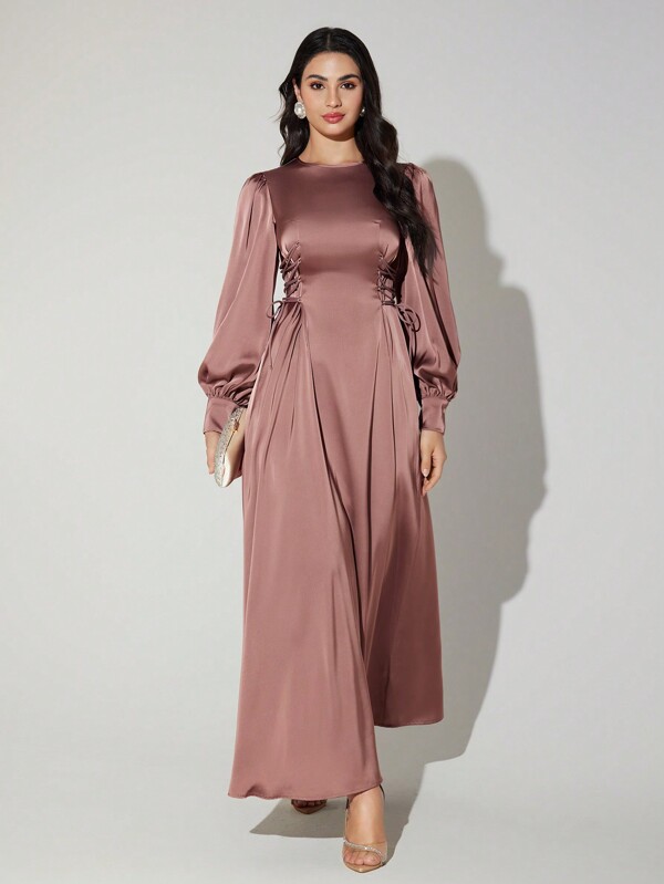 Veilorie Women's Maroon Long Sleeve Elegant Dress, Formal Dress,Fall Modest