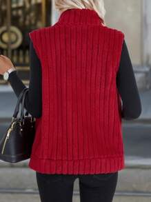 EMERY ROSE Women's Winter Solid Color Zip Closure Casual Vest Jacket For New Year Clothes, Christmas - Red - View 2