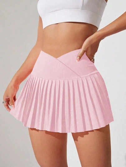 Sovereign Charm Minifalda deportiva con pliegues, cintura asimétrica y bajo plisado en unicolor, falda de tenis, falda deportiva