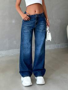 RueChic Low Waist Pocket Detailed Straight Jean - Dark Wash - View 8