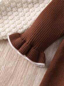 SHEIN Baby Girl Contrast Ruffle Trim Long Sleeve Sweater Fall Dress - Rust Brown - View 5