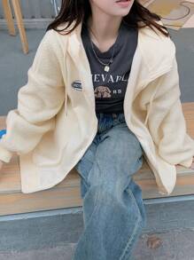 DAZY Women's Fleece Patchwork Zip-Up Sweatshirt - Apricot - View 8