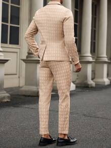 Manfinity Mode Men's Plaid Print Single-Breasted Long Sleeve Suit Jacket And Pocket Trousers 2-Piece Suit Set - Khaki - View 2