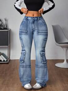 SHEIN ICON 女士纽扣装饰休闲牛仔裤腰带 - 藍色 - 查看 6