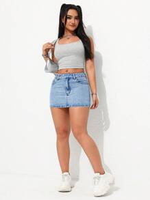 SHEIN Tall Váy Mini Denim Ôm Sát Mùa Hè - Rửa trung bình - Xem 5