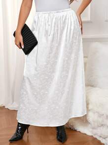 SHEIN Frenchy Plus Size Elegant Floral Jacquard Skirt, Spring Autumn - White - View 6