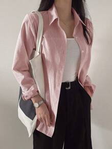 DAZY Women's Striped Business Casual Long Sleeve Shirt,Fall Women Clothes - Baby Pink - View 3