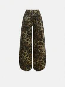 SHEIN Teen Girl Y2K Streetwear Low Waist Leopard Print Jeans