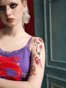 WB Horror X SHEIN 1 pieza Tatuaje temporal con diseño de horror - Multicolor - Ver 2
