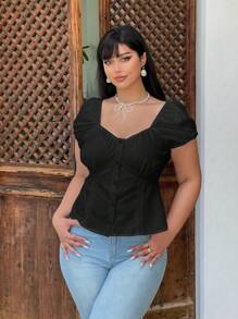 Vibekara Summer Tops Plus Size Allover Floral Print Front Button Elegant Long Sleeve Blouse Women Shirt - Black - View 7