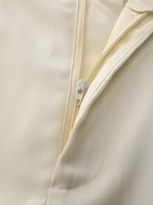Chiquease Pantaloni de costum cu pliuri pentru navetă zilnică, culoare uni, cu draperie - Caisă - Vizualizare 6