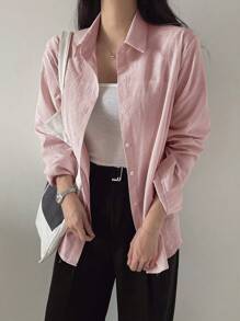 DAZY Women's Striped Business Casual Long Sleeve Shirt,Fall Women Clothes - Baby Pink - View 4