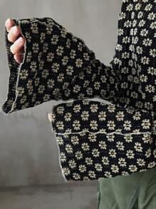 FRIFUL 女式花卉印花纹理喇叭袖长袖 T 恤，返校服装