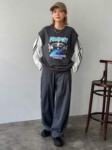 FRIFUL 女士字母印花无袖圆领运动衫 - 灰色 - 查看 8