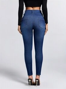 Jeans skinny avec poche de couleur unie pour femmes
