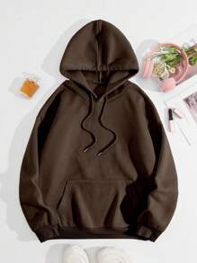 INAWLY Letter Print Hooded Long Sleeve Sweatshirt - Chocolate Brown - View 2