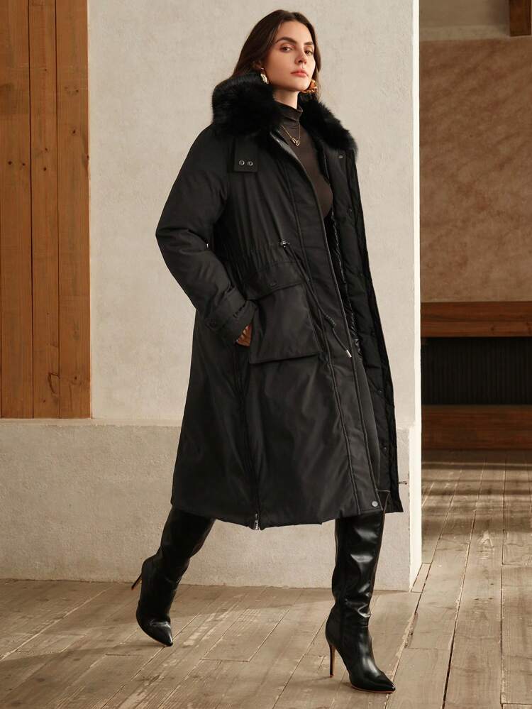 膝丈 ウエスト絞り 人工毛衿ジャケット レディース用