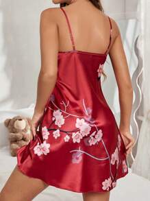优雅花卉印花无袖睡裙娃娃装女士奢华家居服 - 紅色 - 查看 2