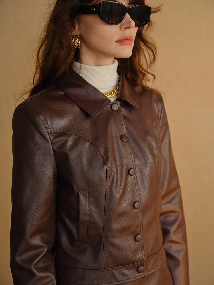 MOTF STUDIO PU LEATHER SINGLE BREASTED PLACKET JACKET