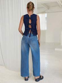 Aloruh Women's Summer Casual Round Neck Sleeveless Shirt , Backless Top