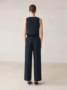 BizChic Conjunto de traje azul elegante y formal para mujer, conjunto de negocio grueso para uso en la oficina, fiesta de Navidad y vacaciones, ropa de otoño e invierno - Azul Marino - Ver 5