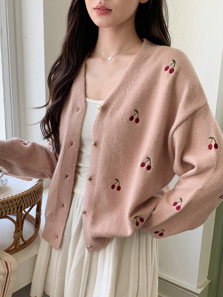 Women's Cherry Blossom Oversized Cardigan Sweater,Long Sleeve Tops,Fall Clothes